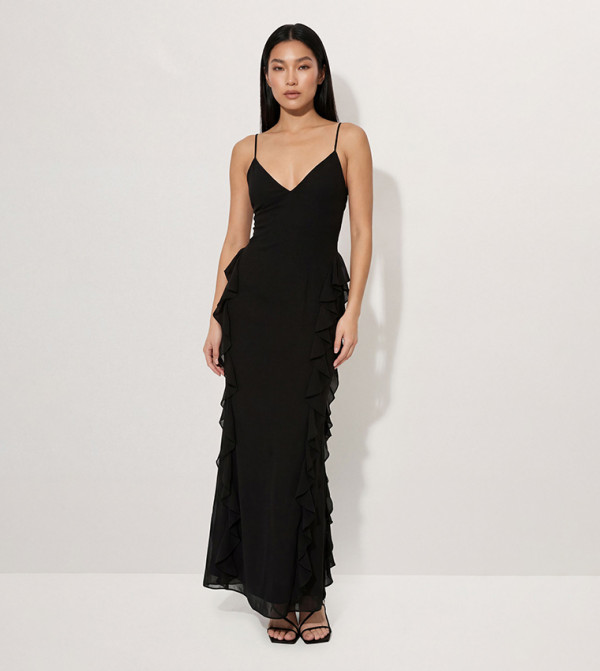 Ruffle Detail Open Back Maxi Dress