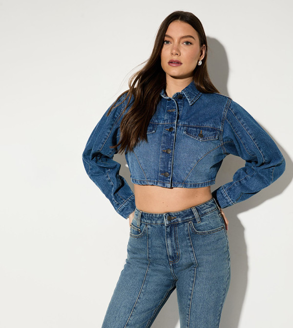 Seam Detail Cropped Denim Jacket