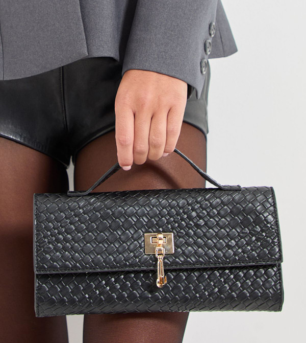 Faux Leather Woven Grab Bag