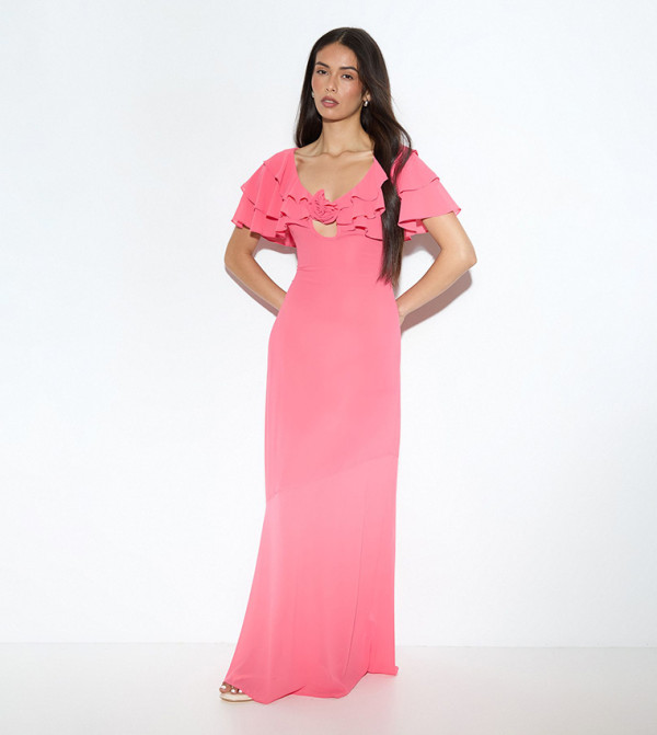 Chiffon Ruffle Sheer Maxi Dress