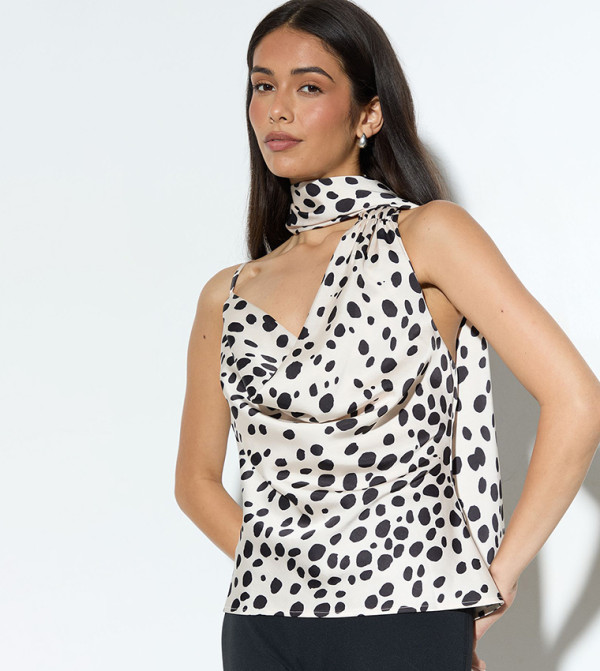 Scarf Detail Printed Satin Cami Top
