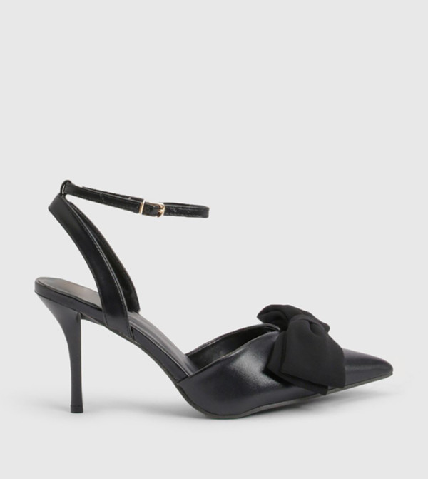 Faux Leather Bow Detail Stiletto Heeled Pumps
