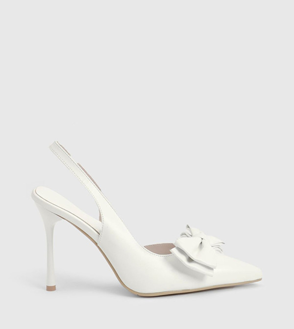 Faux Metallic Leather Bow Detail High Stiletto Slingback Pumps