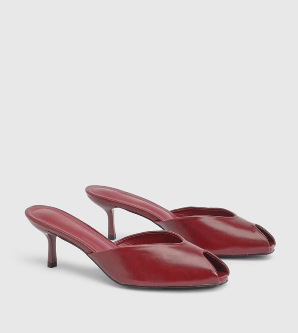 Faux Leather Mid Stiletto Heel Peep Toe Sandals