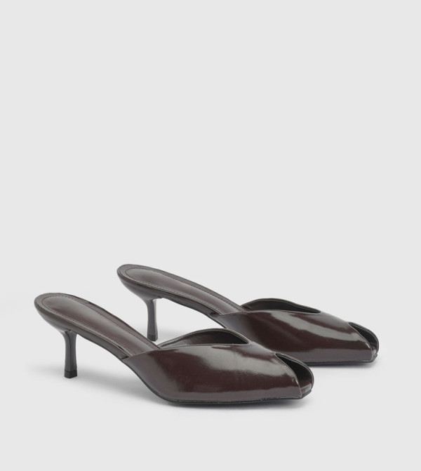 Faux Leather Mid Stiletto Heel Peep Toe Sandals
