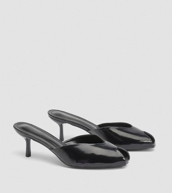 Faux Leather Mid Stiletto Heel Peep Toe Sandals