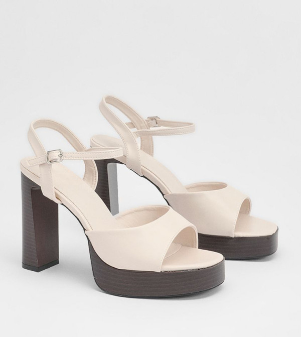 Alissa Faux Leather Wood Effect Heeled Sandals