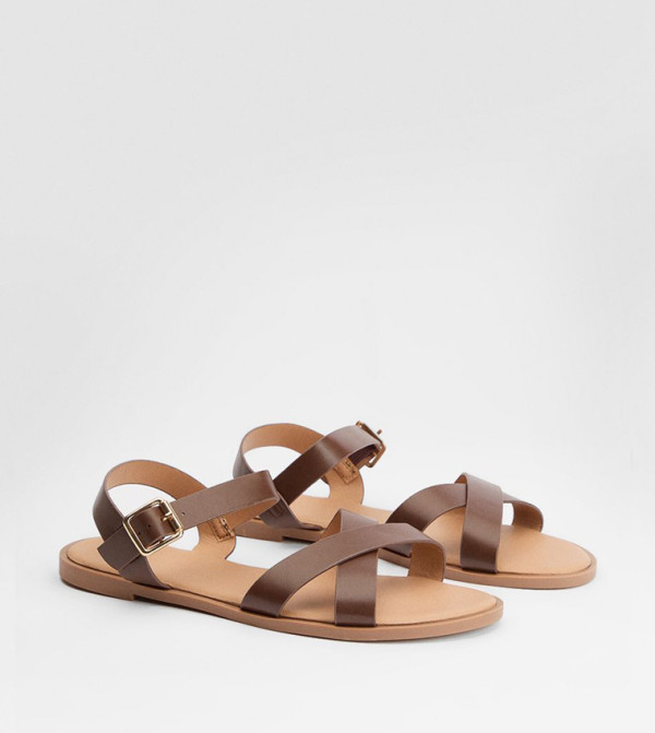 Florence Faux Leather Cross Strap Flat Sandals