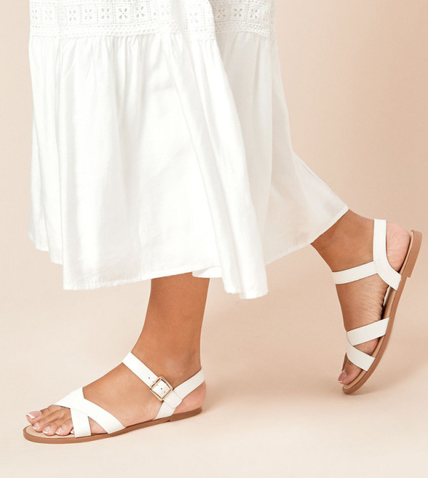 Florence Faux Leather Cross Strap Flat Sandals