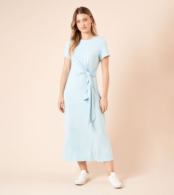 Tie Detail Short Sleeves Jersey Midi Dress
