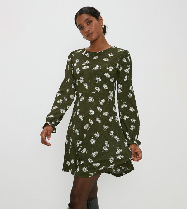 Khaki Floral Mini Dress