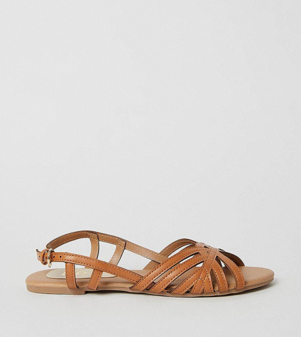Fiona Lattice Peep Toe Slingback Flat Sandals