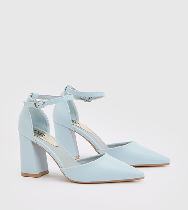 Blanche Ankle Strap Pointed Toe Block Heel Pumps