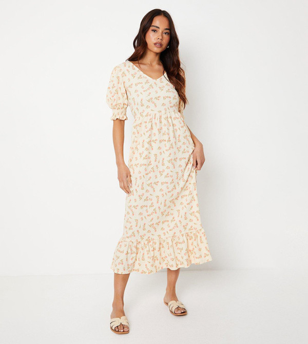 Petite Ivory Ditsy Tiered Midi Dress