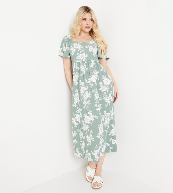 Floral Print Short Sleeves Midi Dress