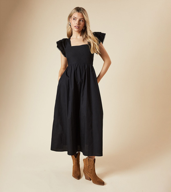 فستان ميدي بأكمام كسرات