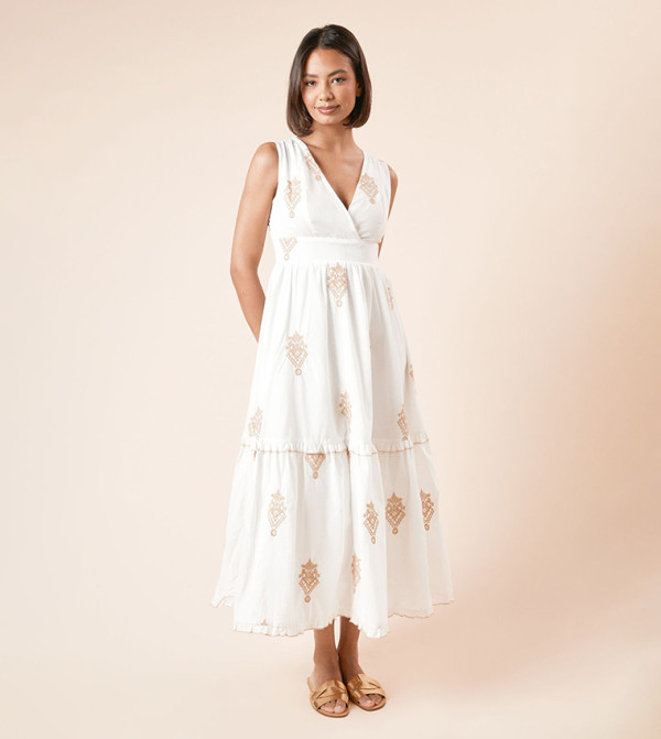 Embroidered Sleeveless Midi Dress