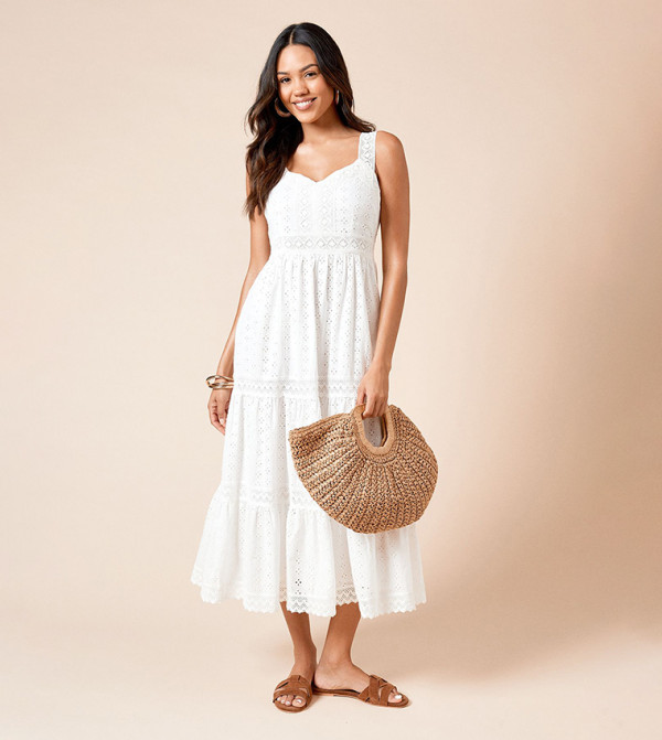 فستان ميدي بحمالات رفيعة منسوجة 