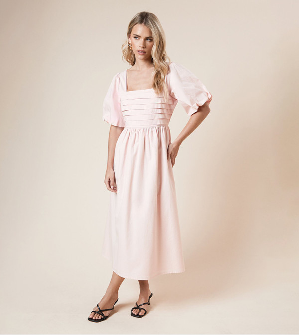Petite Pleated Bodice Midi Dress