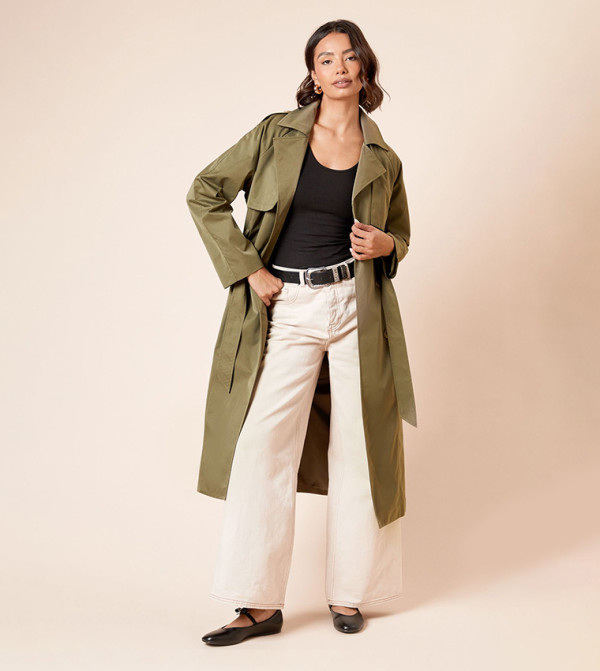 Longline Double Breasted Belted Trench Coat
