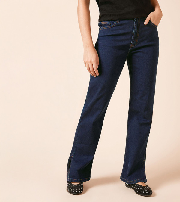 Washed High Waist Straight Fit Jeans