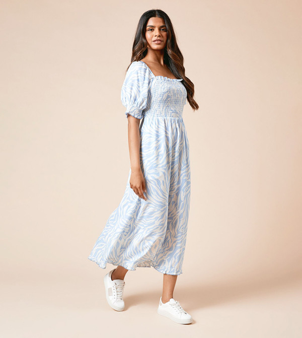 Petite Smocked Bodice Trim Detail Midaxi Dress