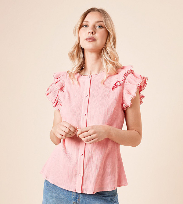 Lace Trim Button Up Top