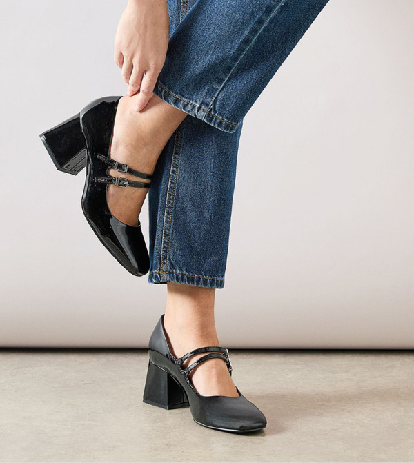 Dawn Faux Patent Leather Double Mary Jane Pumps