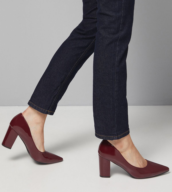 Wide Fit Exmoor Faux Patent Leather Comfort Medium Block Heel Pumps