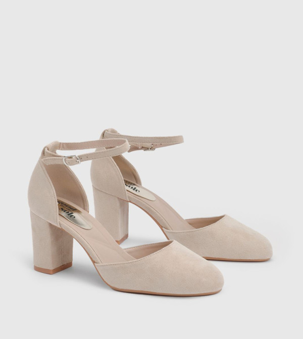 Florinda Faux Leather Almond Toe High Block Heel Pumps