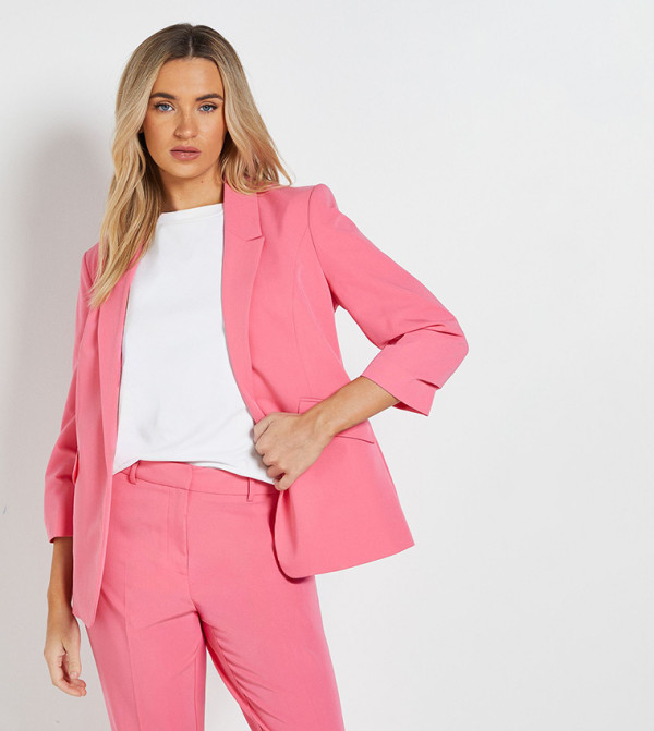 Ruched Sleeves Notch Collar Blazer