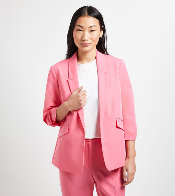 Petite Ruched Sleeves Notch Collar Blazer