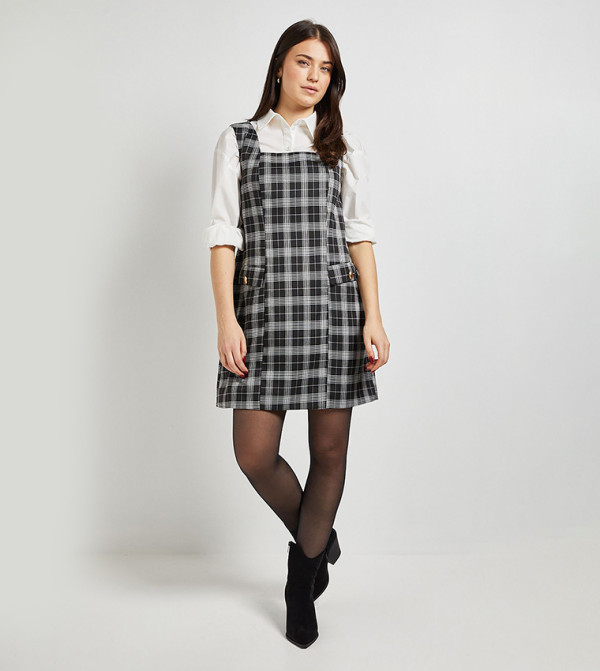 Plaid Pocket Detail Tie Back Pinafore Mini Dress