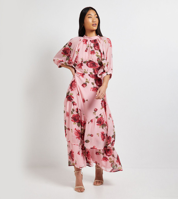 Petite Printed Chiffon Empire Maxi Dress