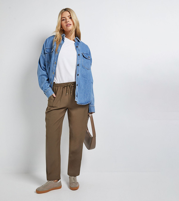 Drawstring Waist Pull On Barrel Fit Trousers