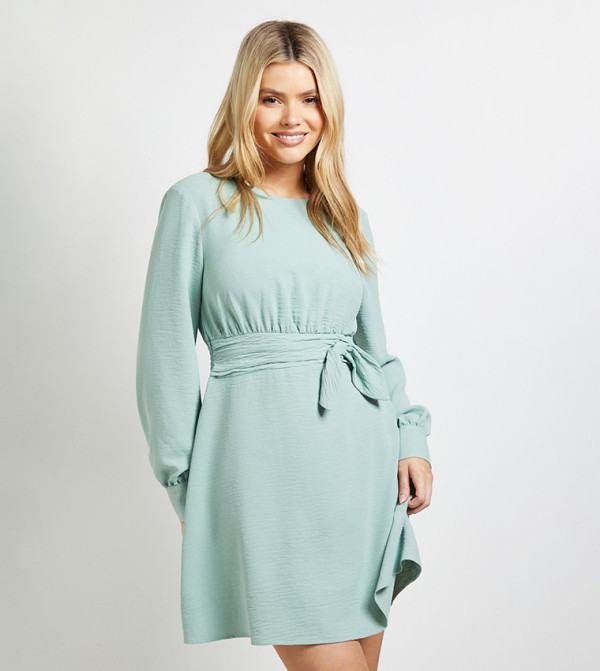 Bow Waist Long Sleeves Mini Dress