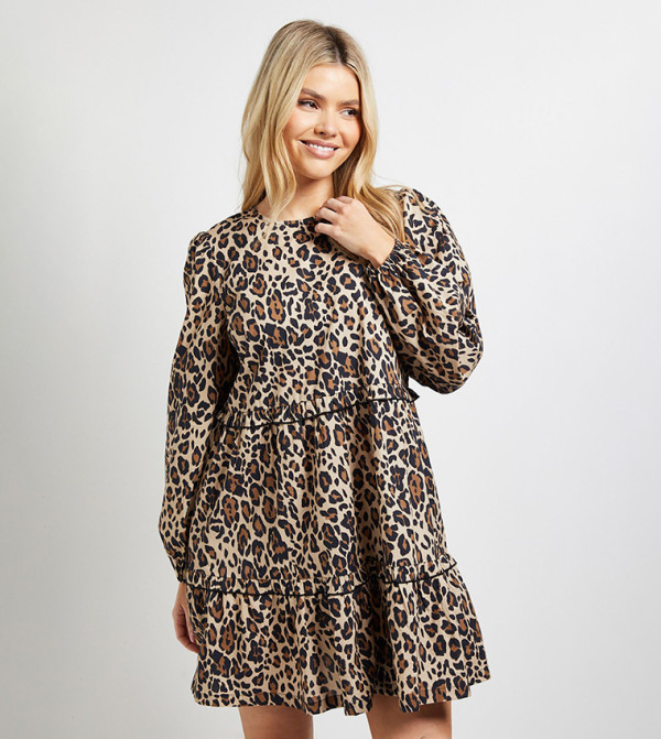 Frill Tiered Printed Poplin Smock Mini Dress