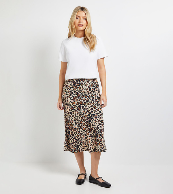 Bias Cut Printed Midi Skirt