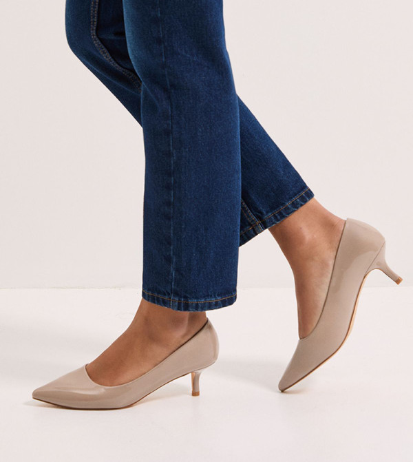 Wide Fit Dove Faux Patent Leather Kitten Heel Pumps