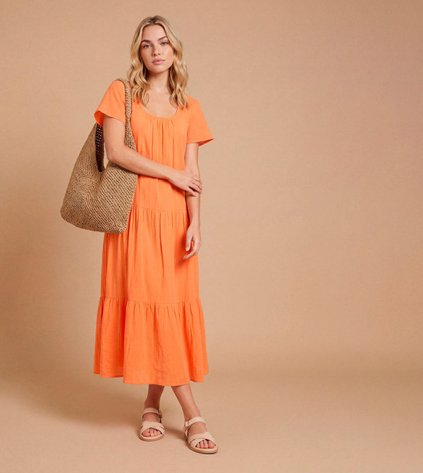 Textured Scoop Neck Tiered Maxi Dress