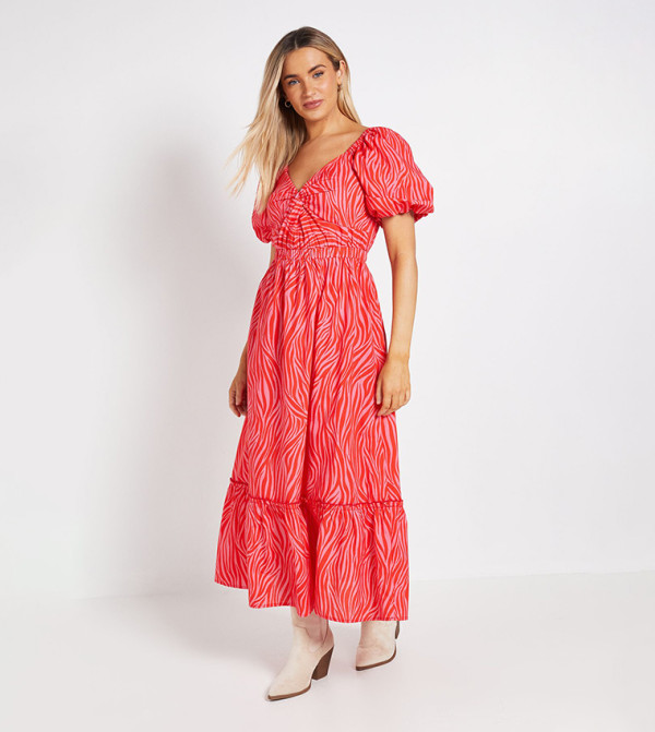 Poplin Twist Front Midi Dress