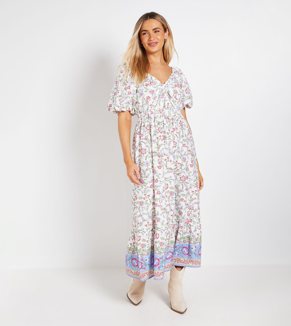 Printed Poplin Twist Front Midi Dress