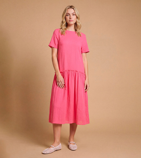 Textured Drop Waist T-Shirt Dress