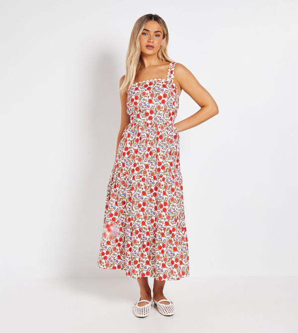 Printed Ric Rac Trim Printed Poplin Midi Dress