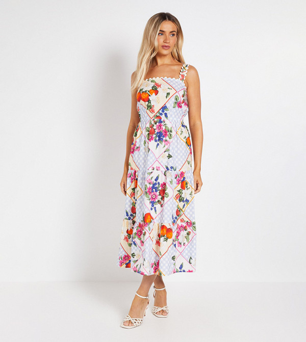 Ric Rac Trim Printed Poplin Midi Dress