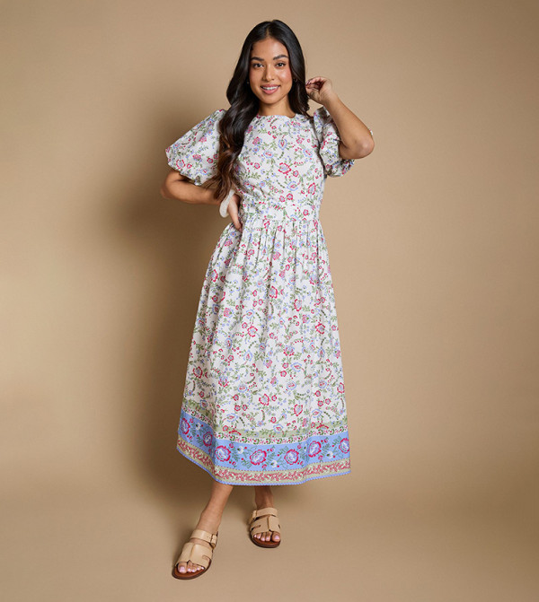 Buy Dorothy Perkins Petite Puff Sleeves Princess Seam Poplin Midi