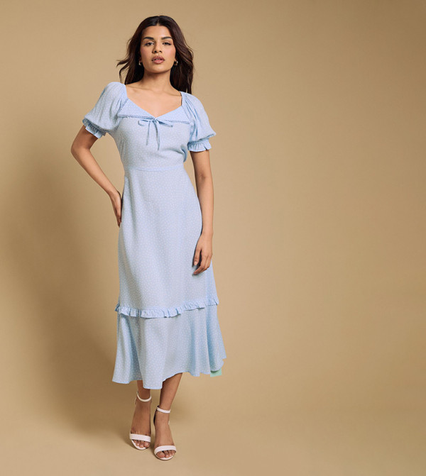 Petite Lace Trim Collar Detail Midi Dress