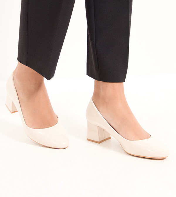 Fiorette Faux Patent Leather Padded Comfort Sock Block Heel Pumps