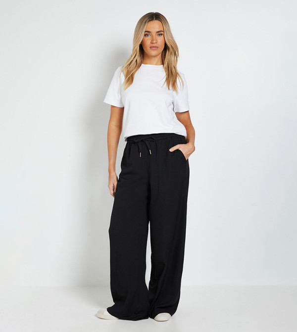 Drawstring Waist Wide Leg Trousers