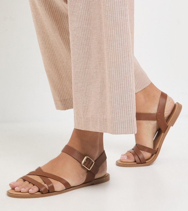 Wide Fit Axela Faux Leather Cross Strap Padded Flat Sandals